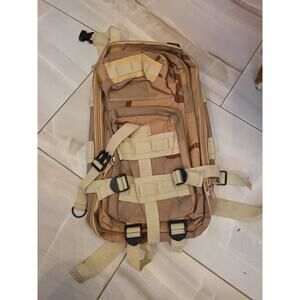 Tactical Military Style Backpack Desert Camo 18 x 10 FOR PARTS OR REPAIR